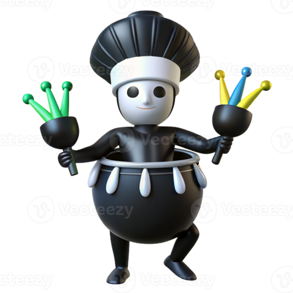 3D Cartoon Character Holding Colorful Jester s Sticks png