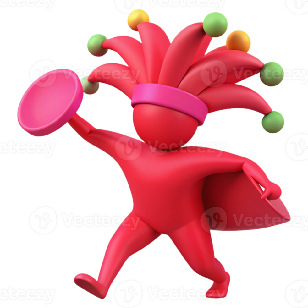 Red Jester Figure with Hat and Cape png