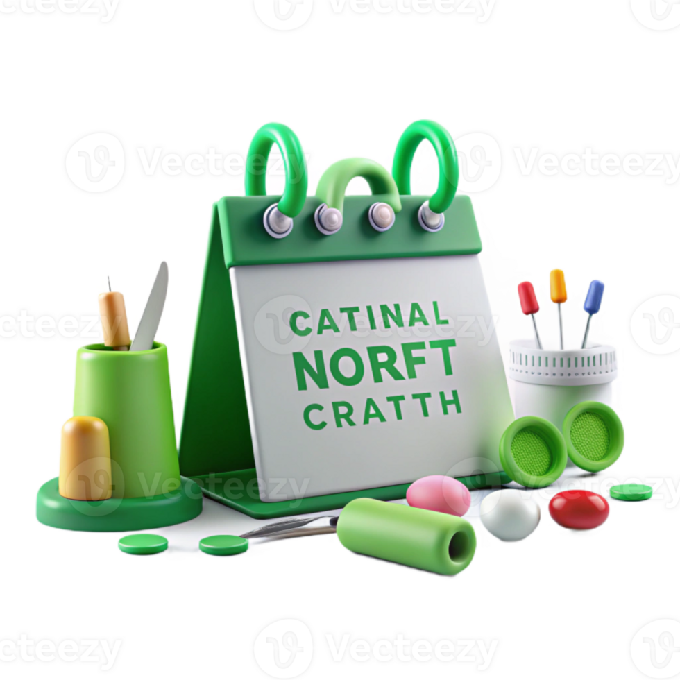 3D Rendered Calendar with Colorful Objects png