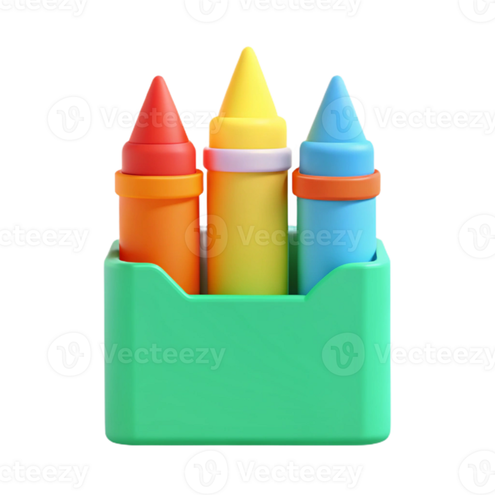 Colorful Crayons in a Green Box png