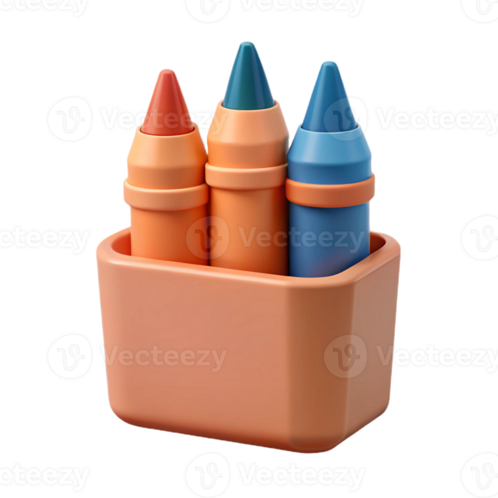 3D Render of Crayons in a Holder png