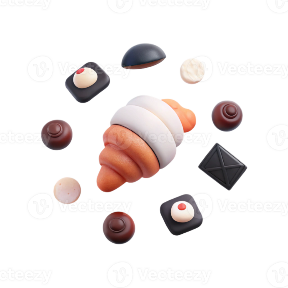 Croissant and Assorted Chocolates - 3D Rendering png