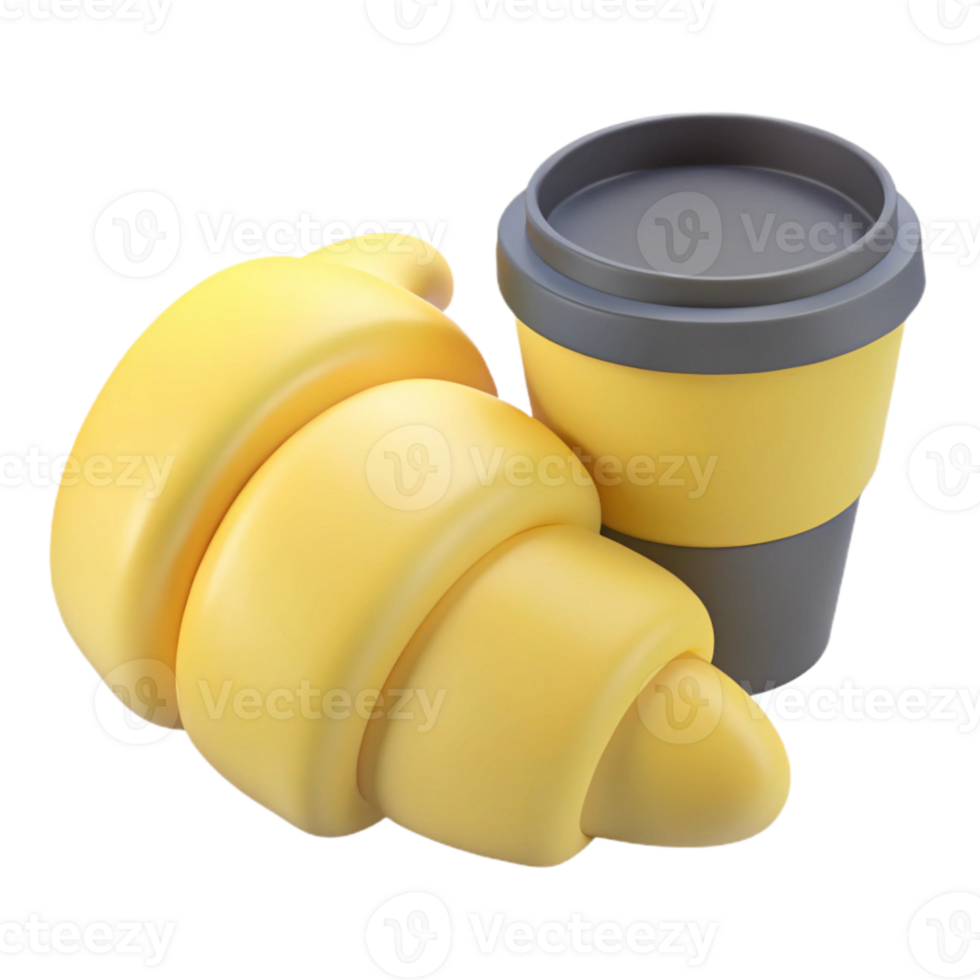 3D Rendered Croissant and Coffee Cup png