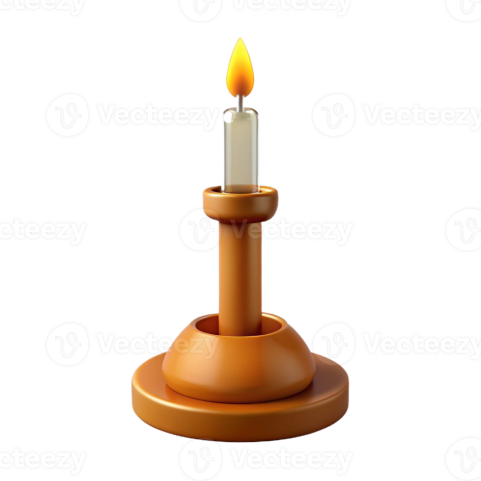 Lit Candle in a Wooden Holder png