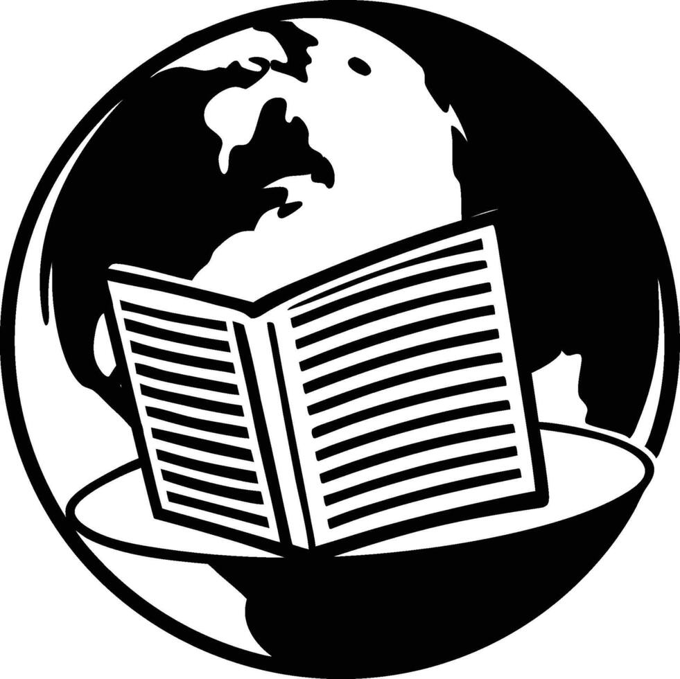 minimalist globe reading newspaper design. vector