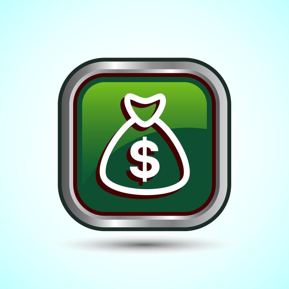 Dollar icon design illustration, Money icon sign for financial apps and websites, Green Color Square Button Design vector