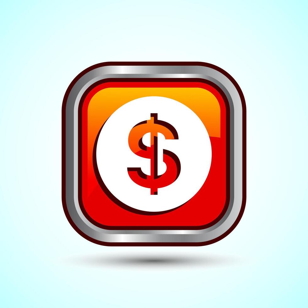Dollar icon design illustration, Money icon sign for financial apps and websites, Orange Color Square Button Design vector