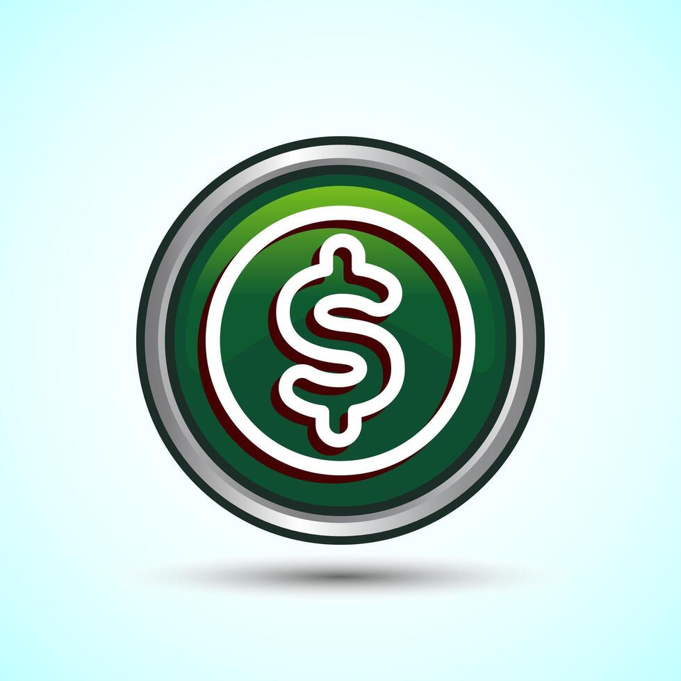 Dollar icon design illustration, Money icon sign for financial apps and websites, Green Color Round Button Design vector
