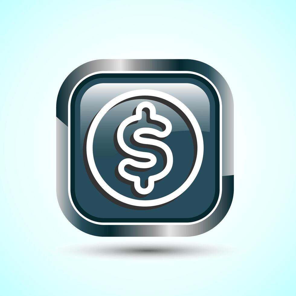 Dollar icon design illustration, Money icon sign for financial apps and websites, Gray Color Square Button Design vector