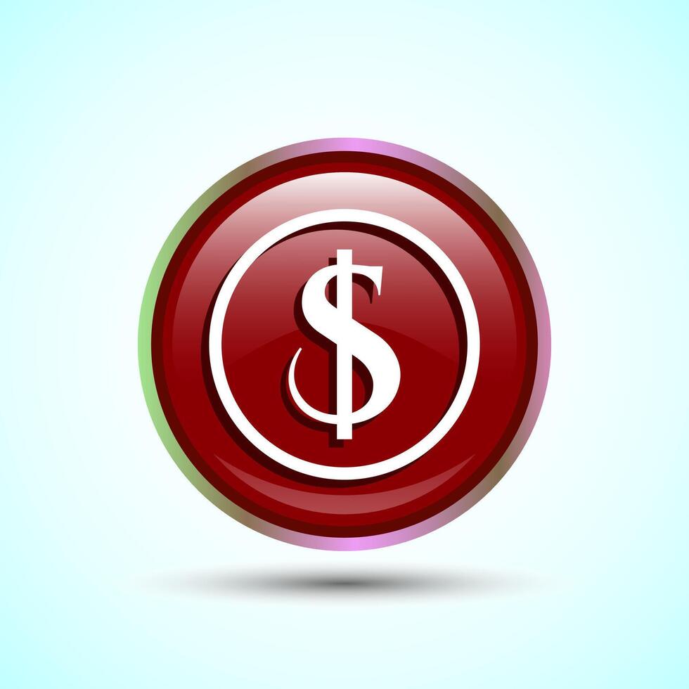 Dollar icon design illustration, Money icon sign for financial apps and websites, Red Color Round Button Design vector