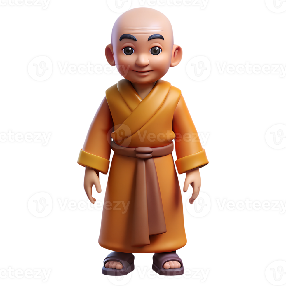 Buddhist monk 3d character isolated on the transparent background png