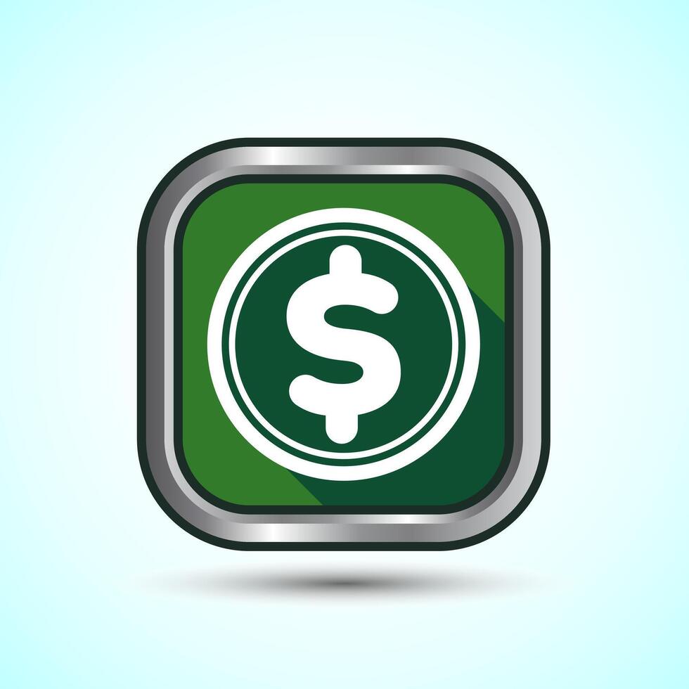 Dollar icon design illustration, Money icon sign for financial apps and websites, Green Shadow Button Design vector