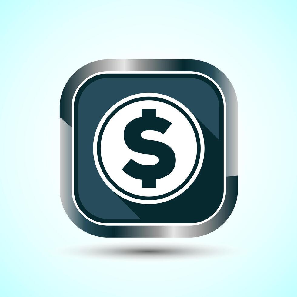 Dollar icon design illustration, Money icon sign for financial apps and websites, Gray Shadow Button Design vector