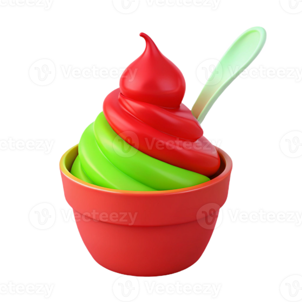 Red and Green Swirled Frozen Dessert in a Cup with a Spoon png