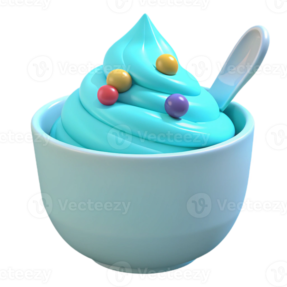 Blue Frozen Dessert with Colorful Toppings in Bowl png