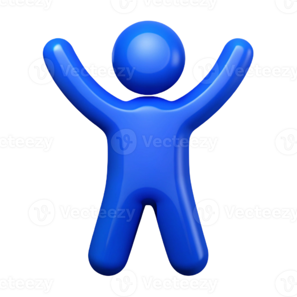 Blue 3D Stick Figure With Arms Raised png