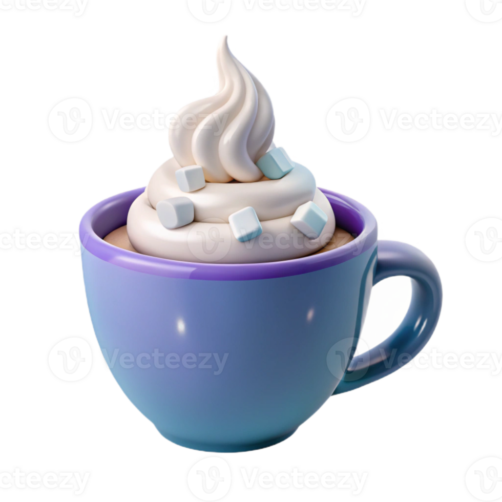 Whipped Cream and Marshmallows in a Blue Mug png