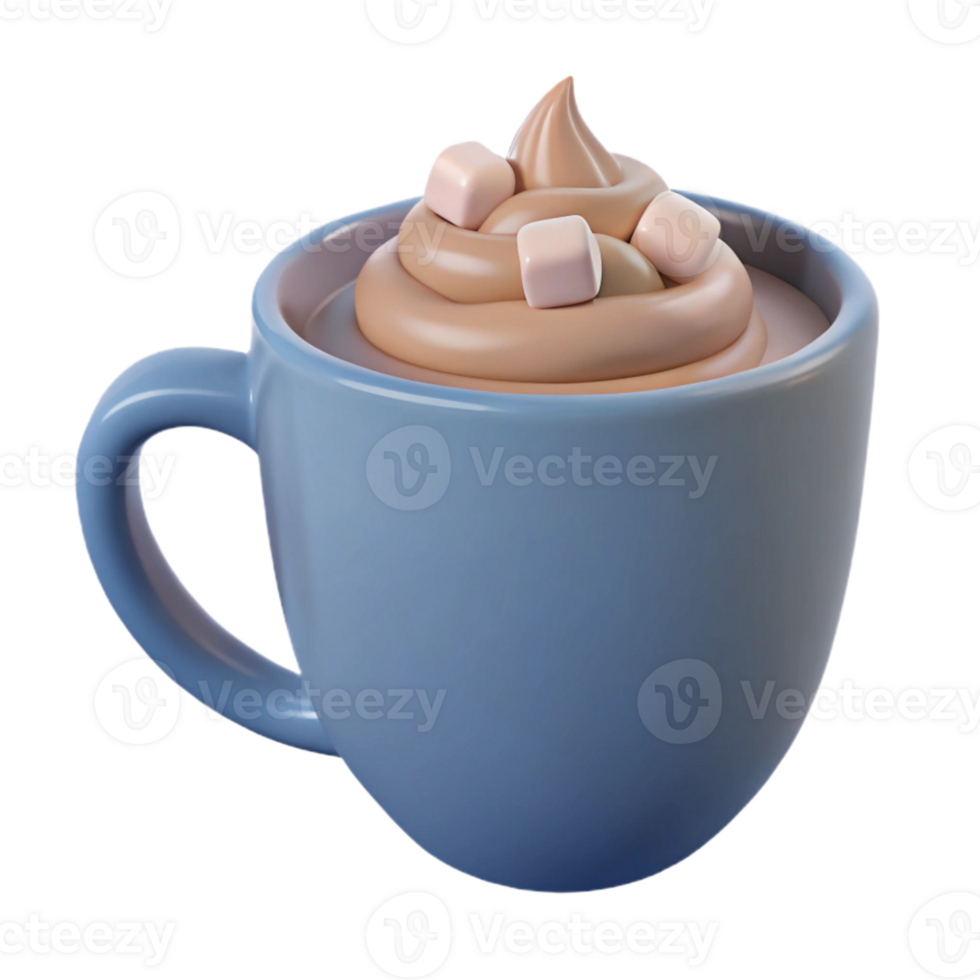 Whipped Cream and Marshmallows in a Blue Mug png