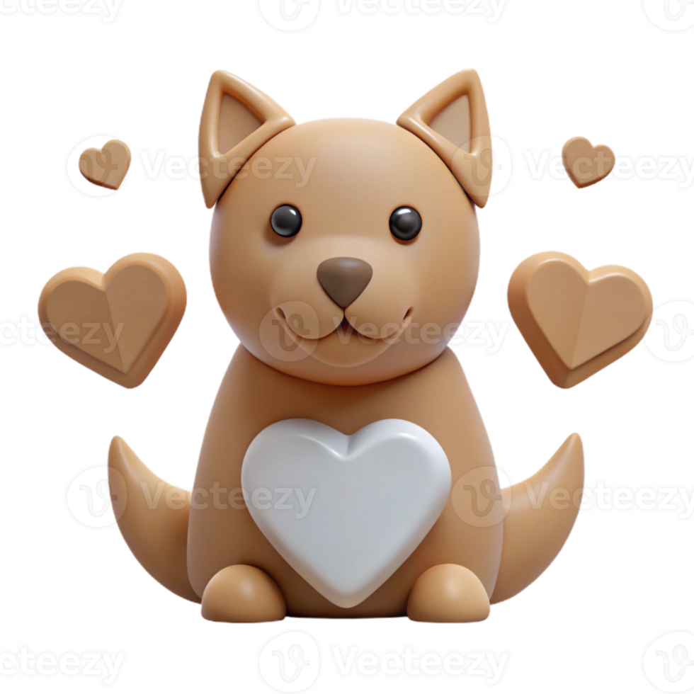 3D Cute Puppy With Hearts png