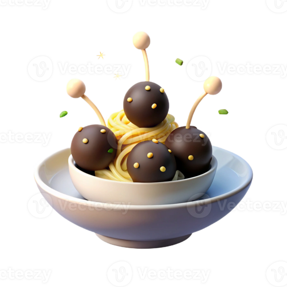 Chocolate Covered Balls with Pasta in a White Bowl png