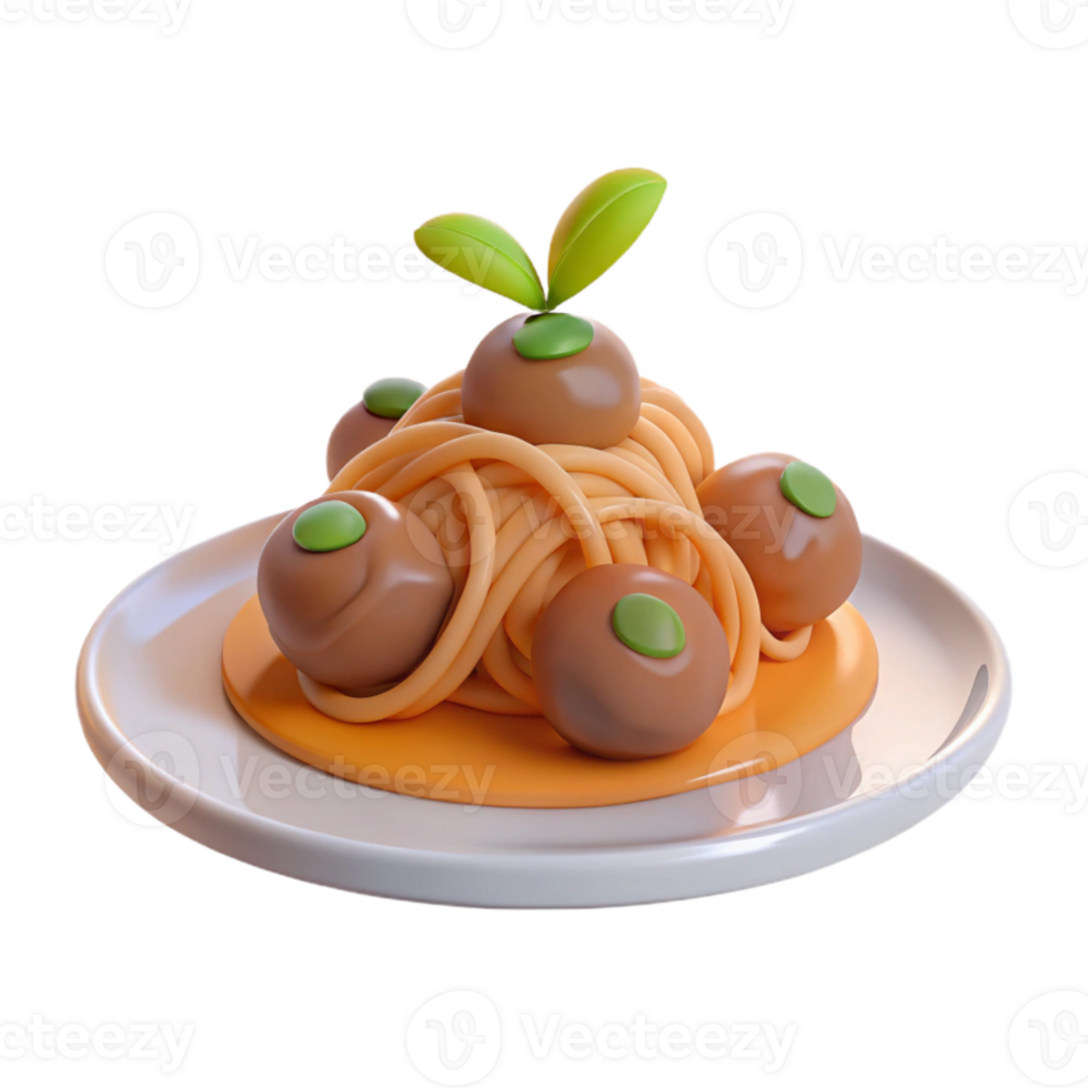 3D Rendered Spaghetti and Meatballs on a Plate png