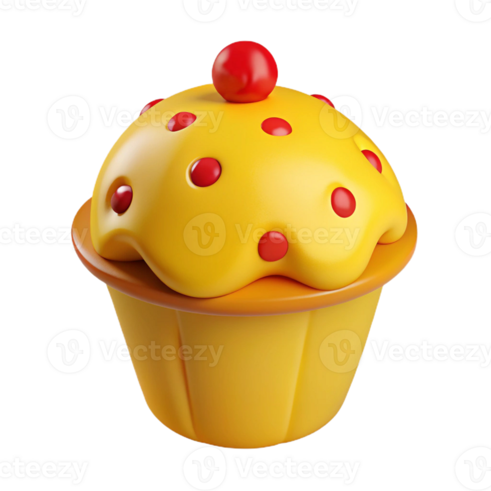 Yellow Cupcake with Red Icing and Cherry on Top png