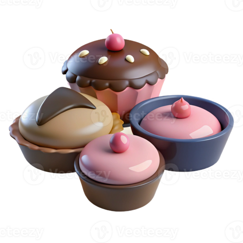 Assortment of Sweet Treats with Chocolate and Pink Frosting png