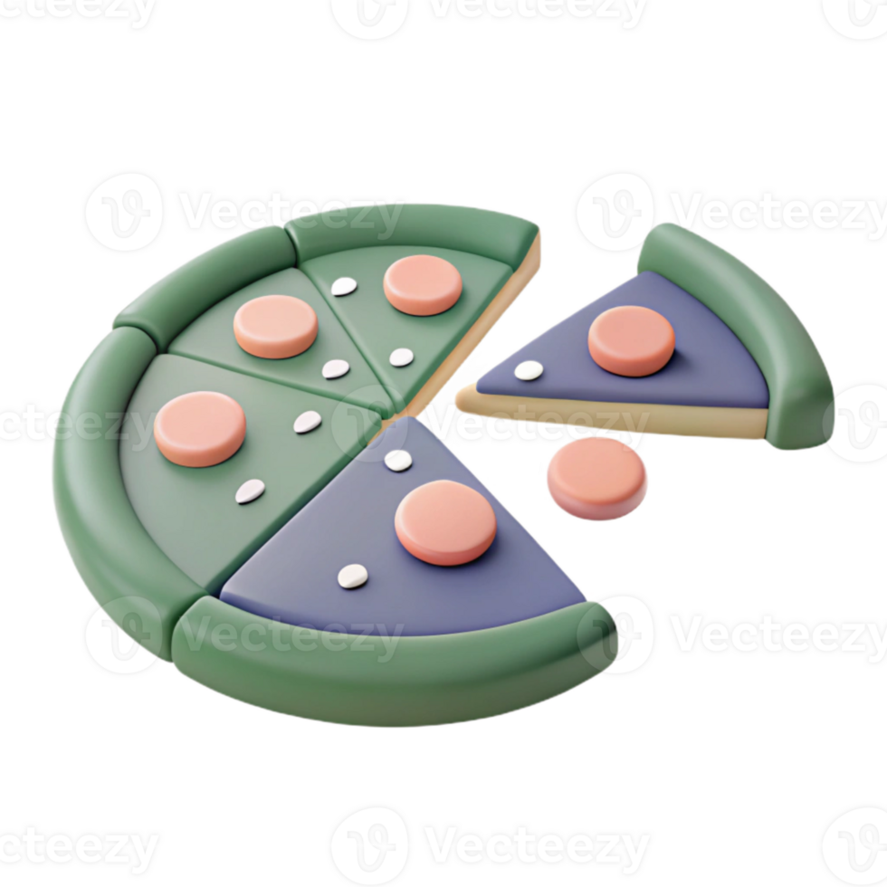 3D Render of a Pizza with a Slice Removed png