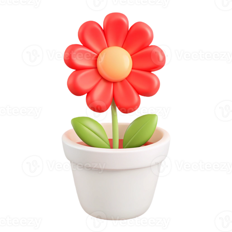 3D Rendered Flower Pot with a Red Flower png