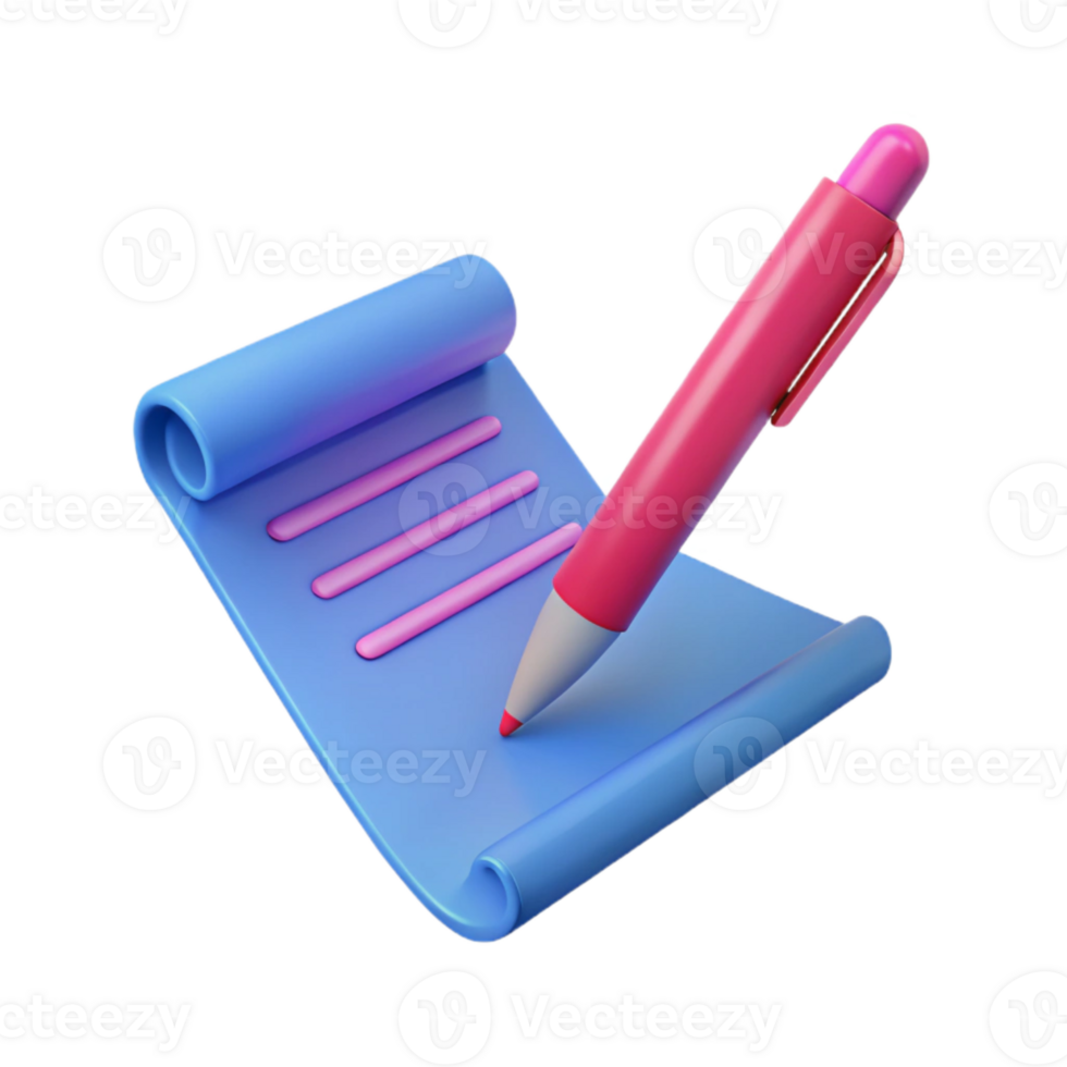 3D Render of a Pen Writing on a Scroll png