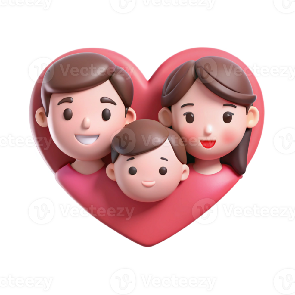 Family of Three in a Heart Shape Illustration png