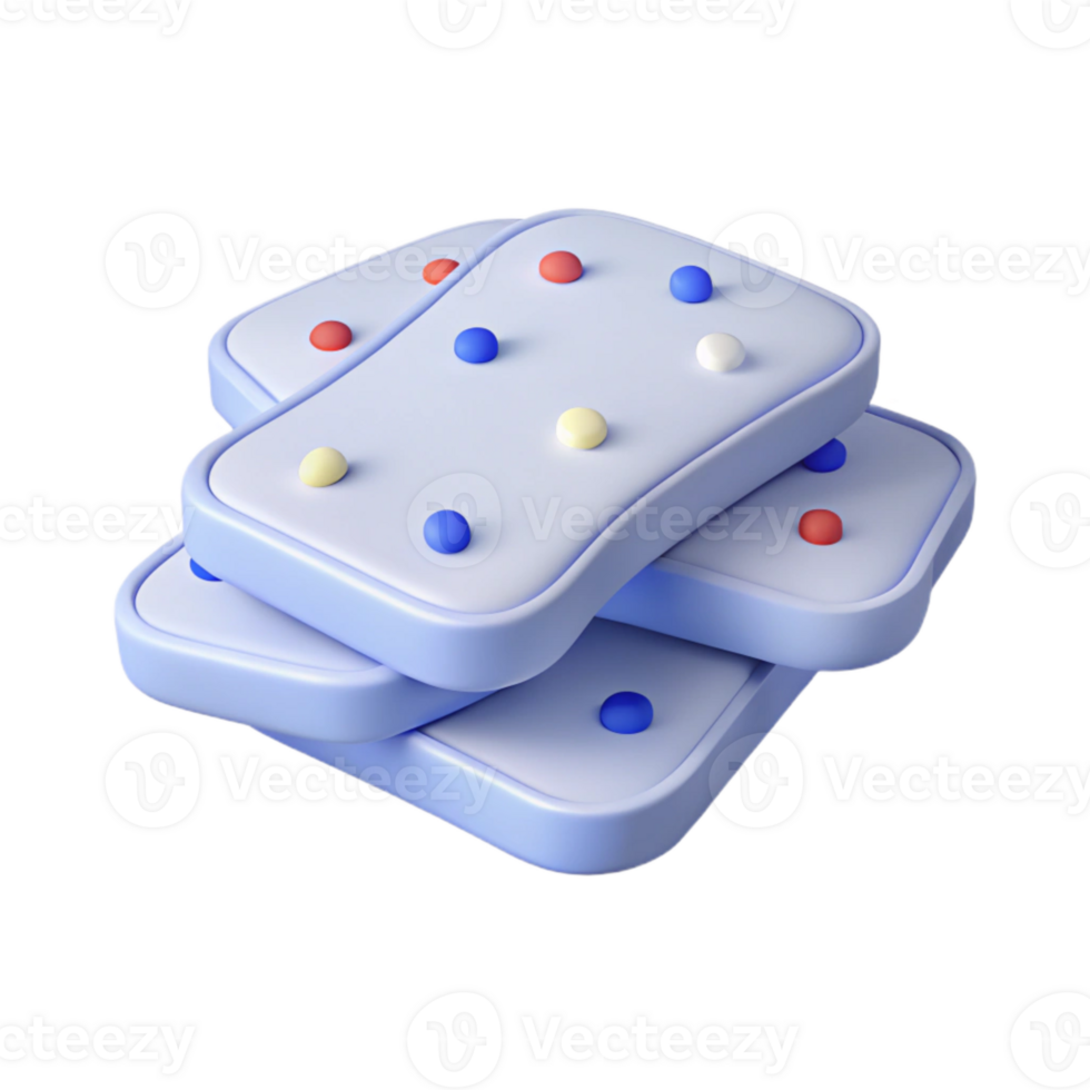 3D Rendered Stack of Blue Cookies with Colorful Dots png