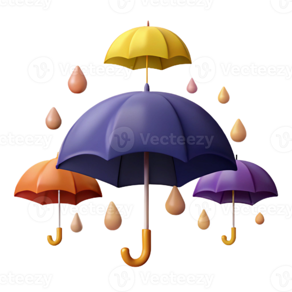 Colorful Umbrellas Protecting from Rain Drops png