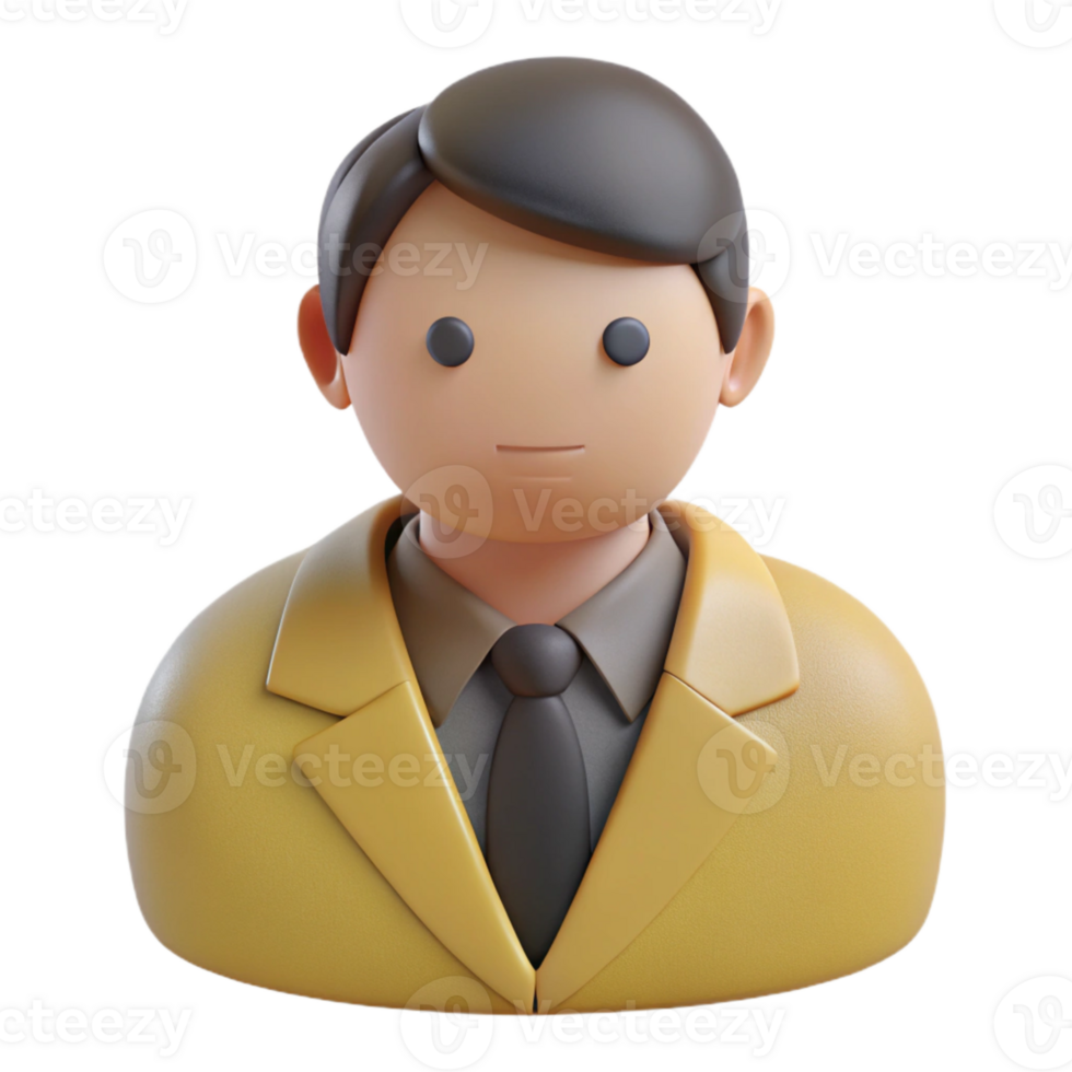 3D Cartoon Character in Yellow Jacket and Tie png