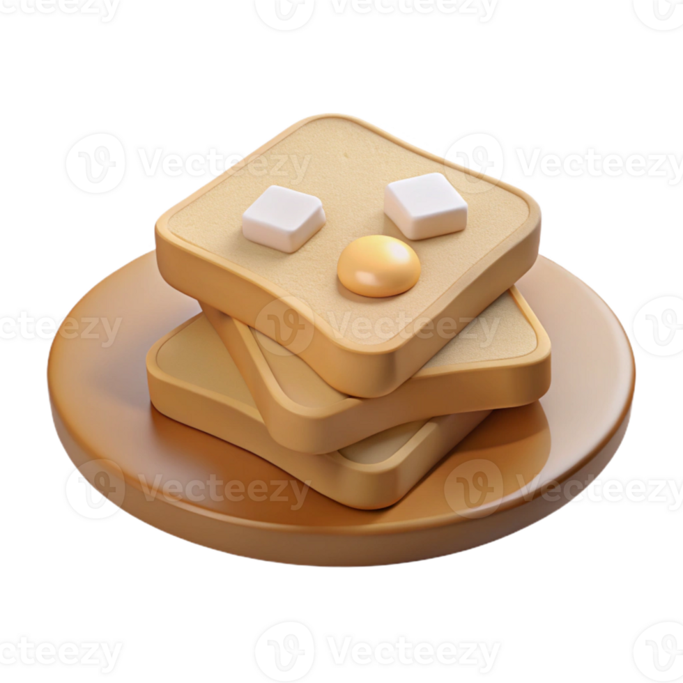 3D Rendered Stack of Toast with Butter and Egg png