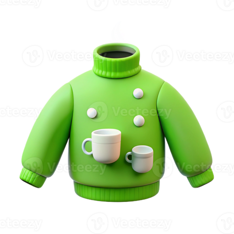 Green Sweater with Two White Mugs png