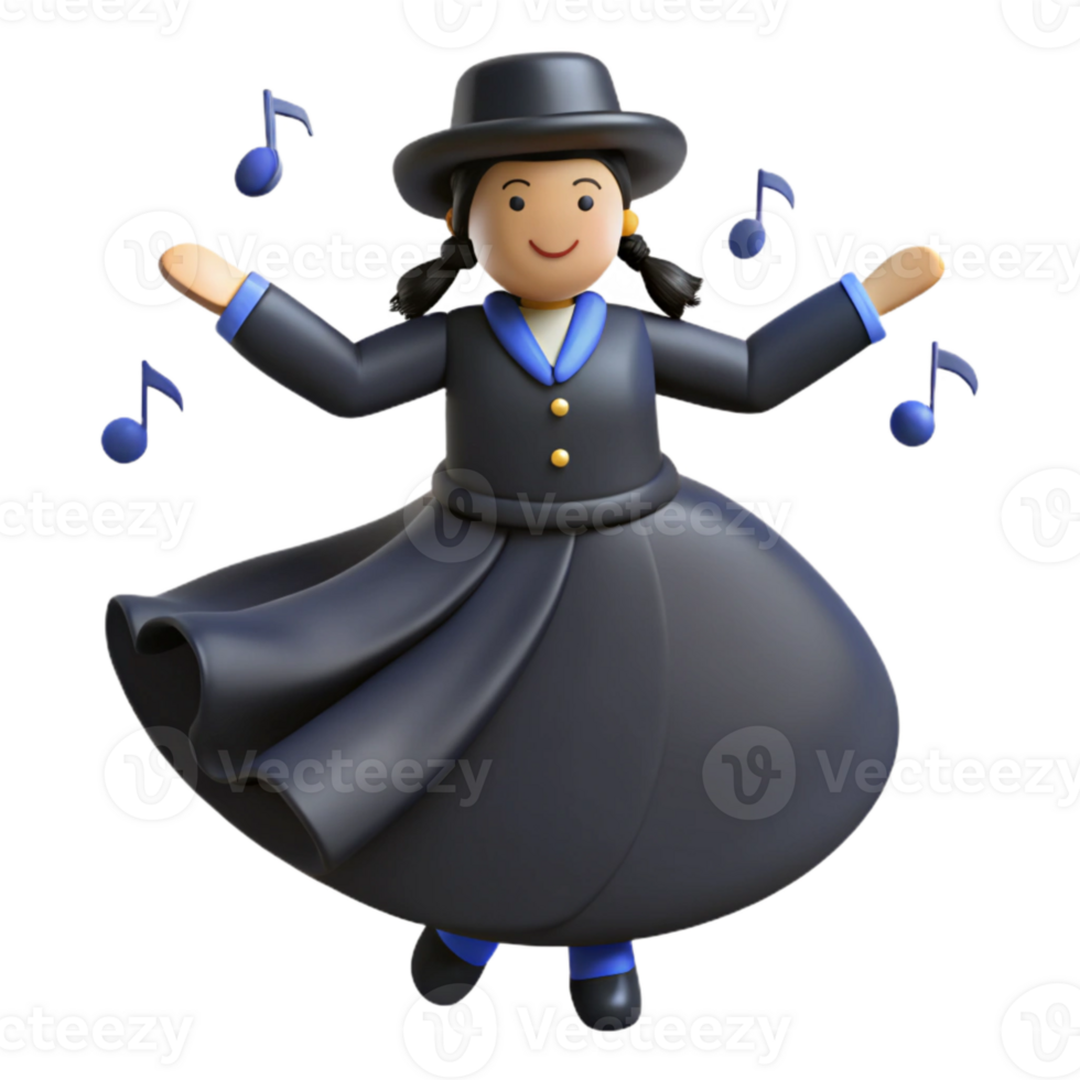 3D Animated Character Dancing with Music Notes png