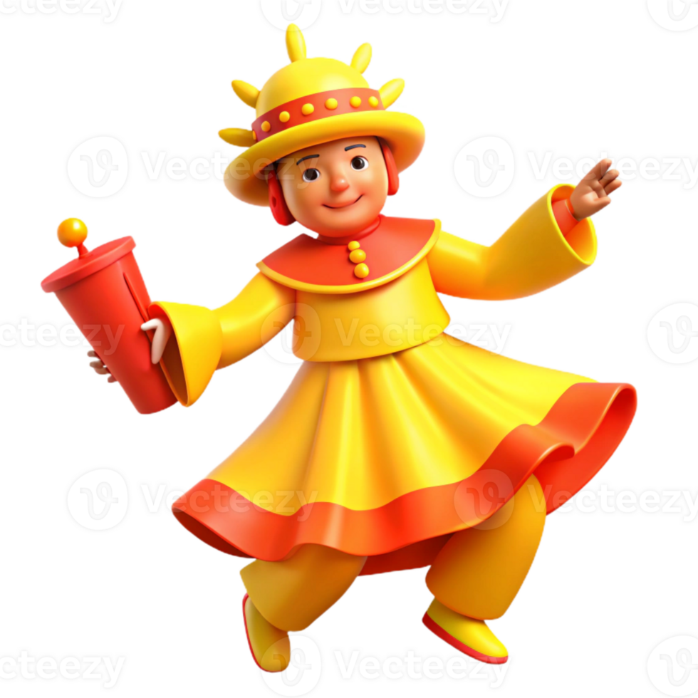 Cheerful 3D Cartoon Character in Yellow and Red Outfit png