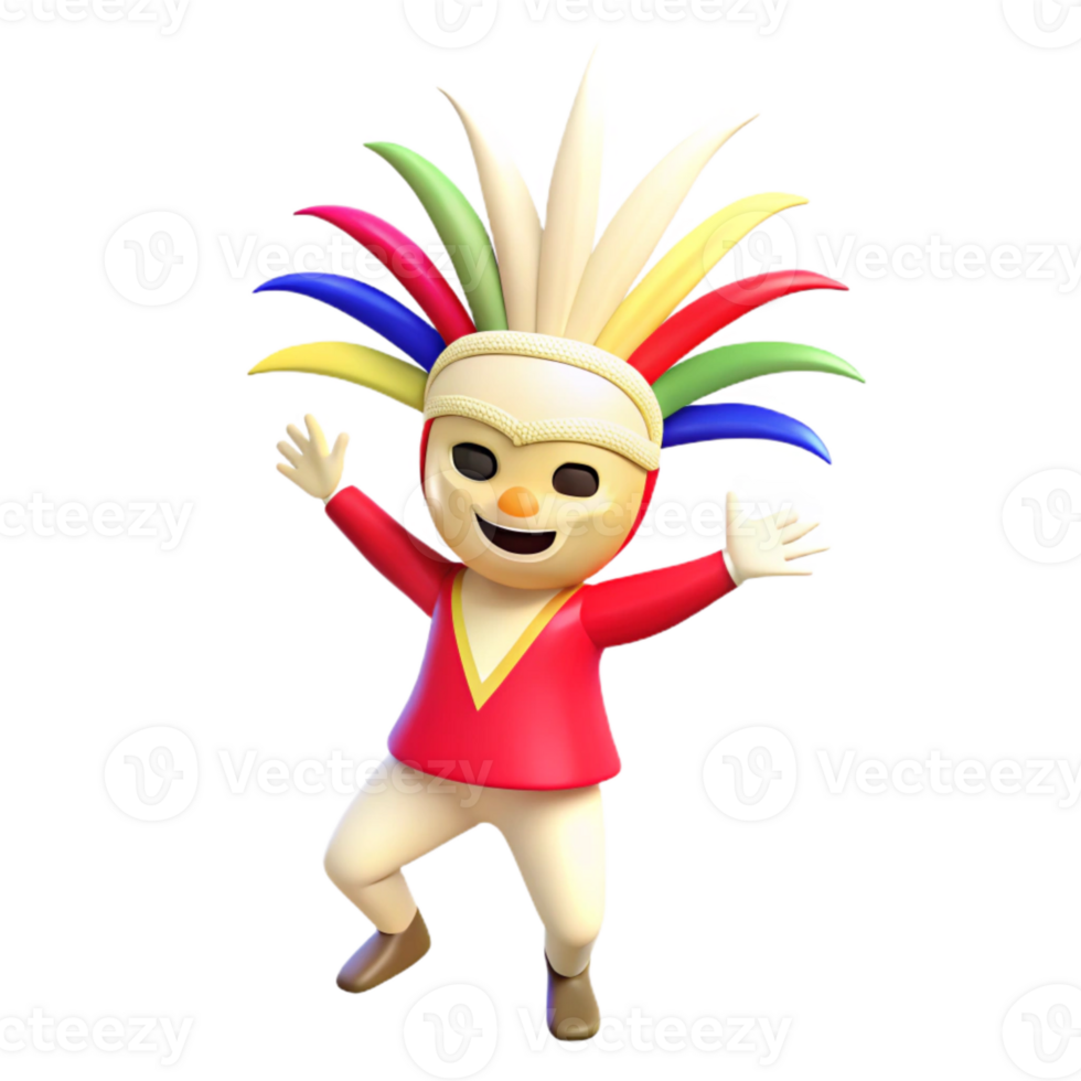 Cheerful 3D Character with Colorful Feathers png