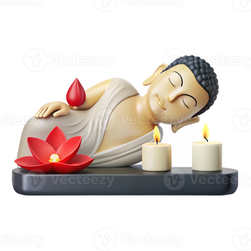 Reclining Buddha Statue with Lotus Flower and Candles png