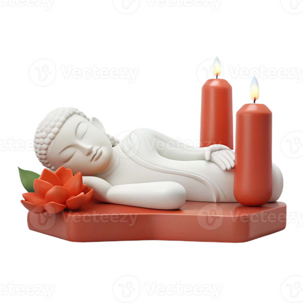 Reclining Buddha Statue with Lotus Flower and Candles png