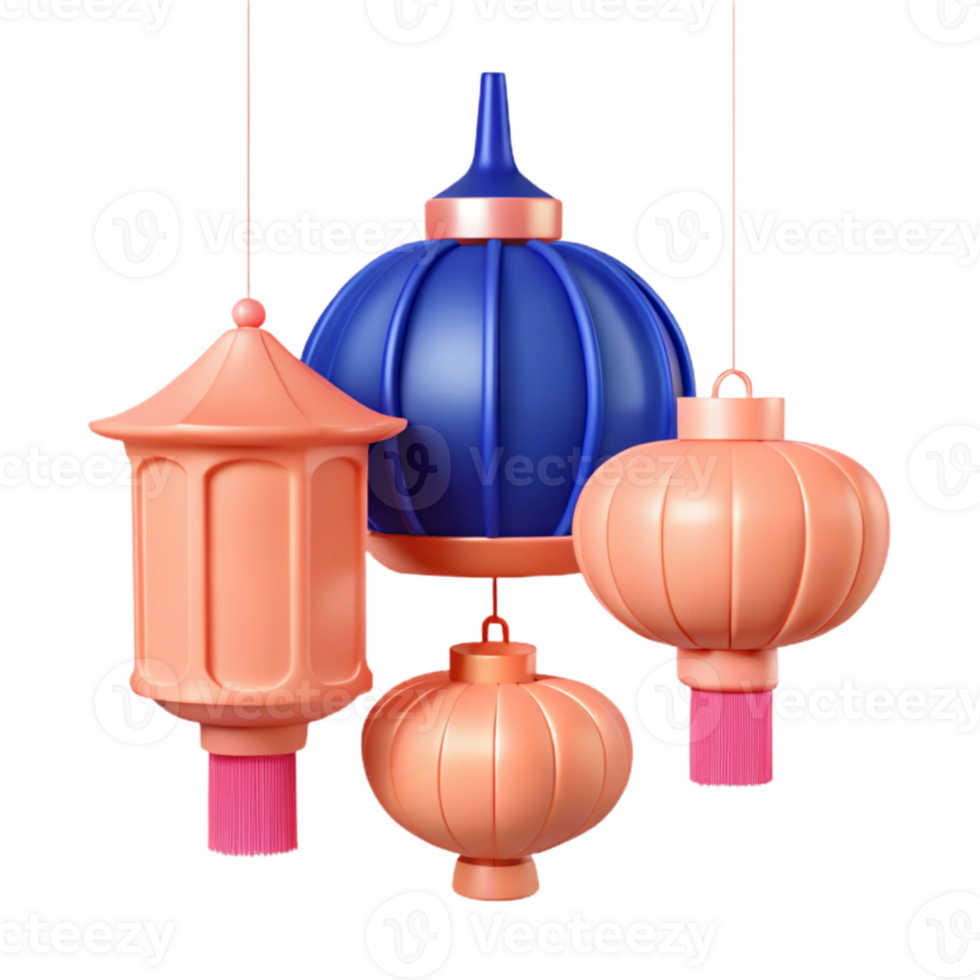 3D Render of Festive Hanging Lanterns png