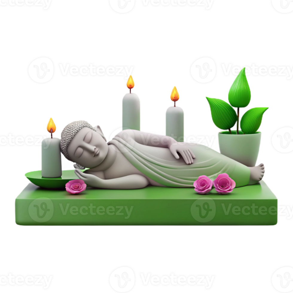 Sleeping Buddha Statue with Candles and Flowers png