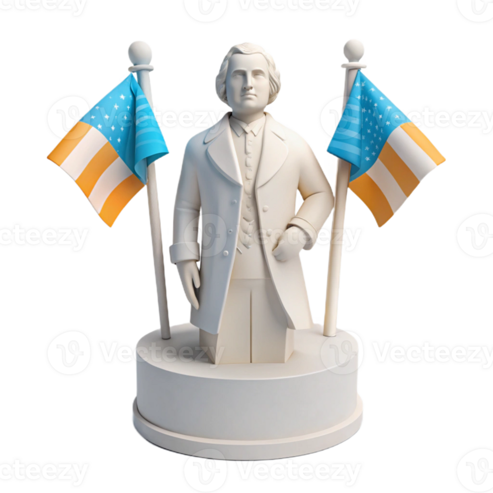 White Statue of a Man in a Coat with Flags on Either Side png