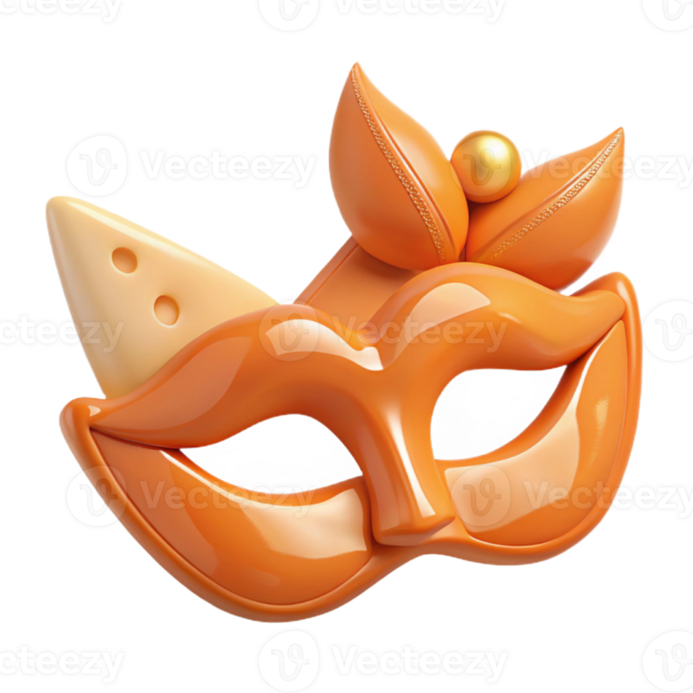 Orange Carnival Mask with Gold Bead and Feathered Detail png