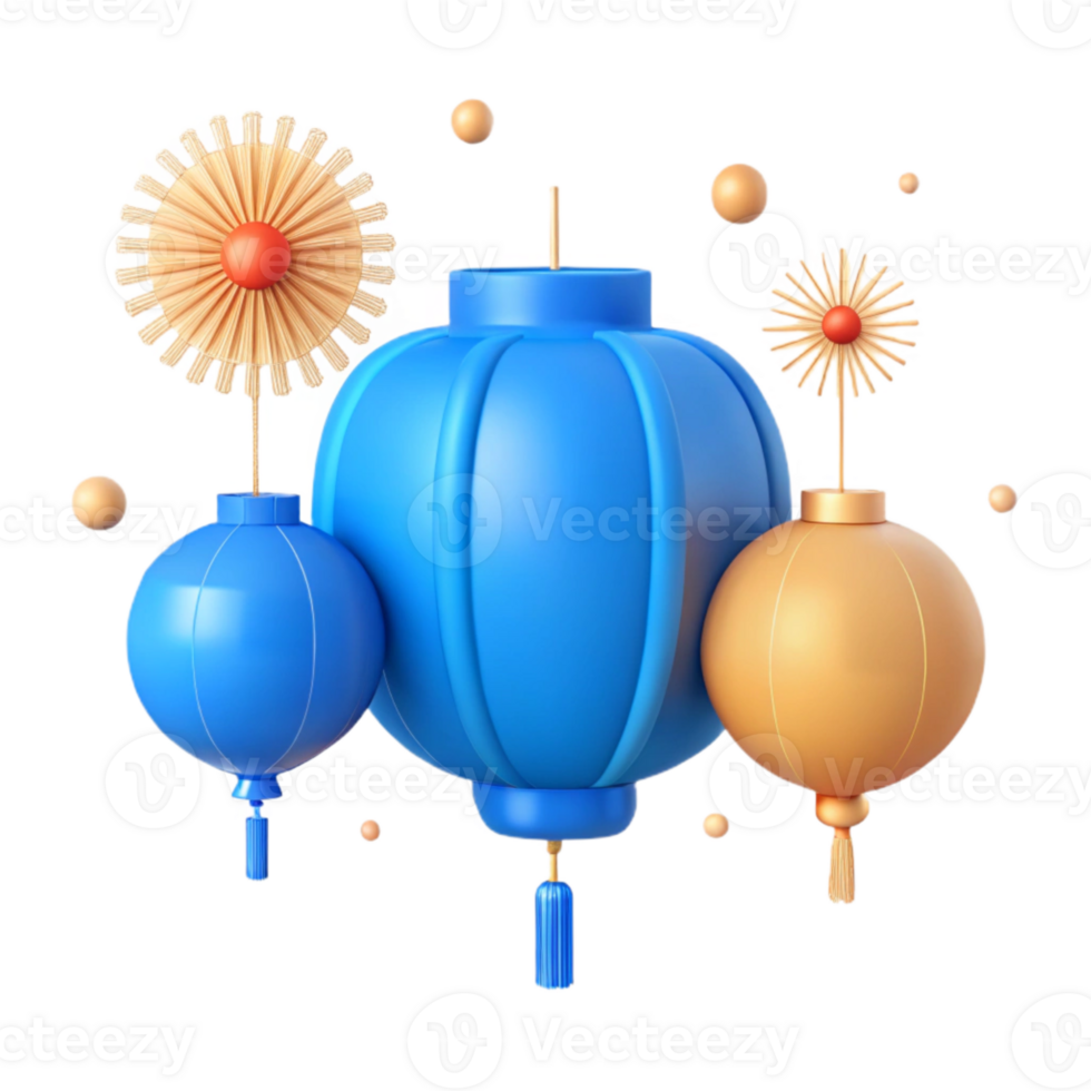 Colorful Lanterns with Decorative Tassels and Flowers png