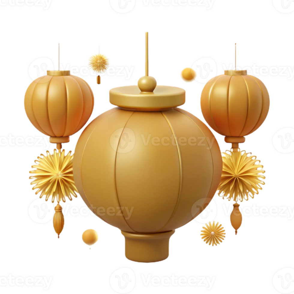 Golden Lanterns with Decorative Tassels png