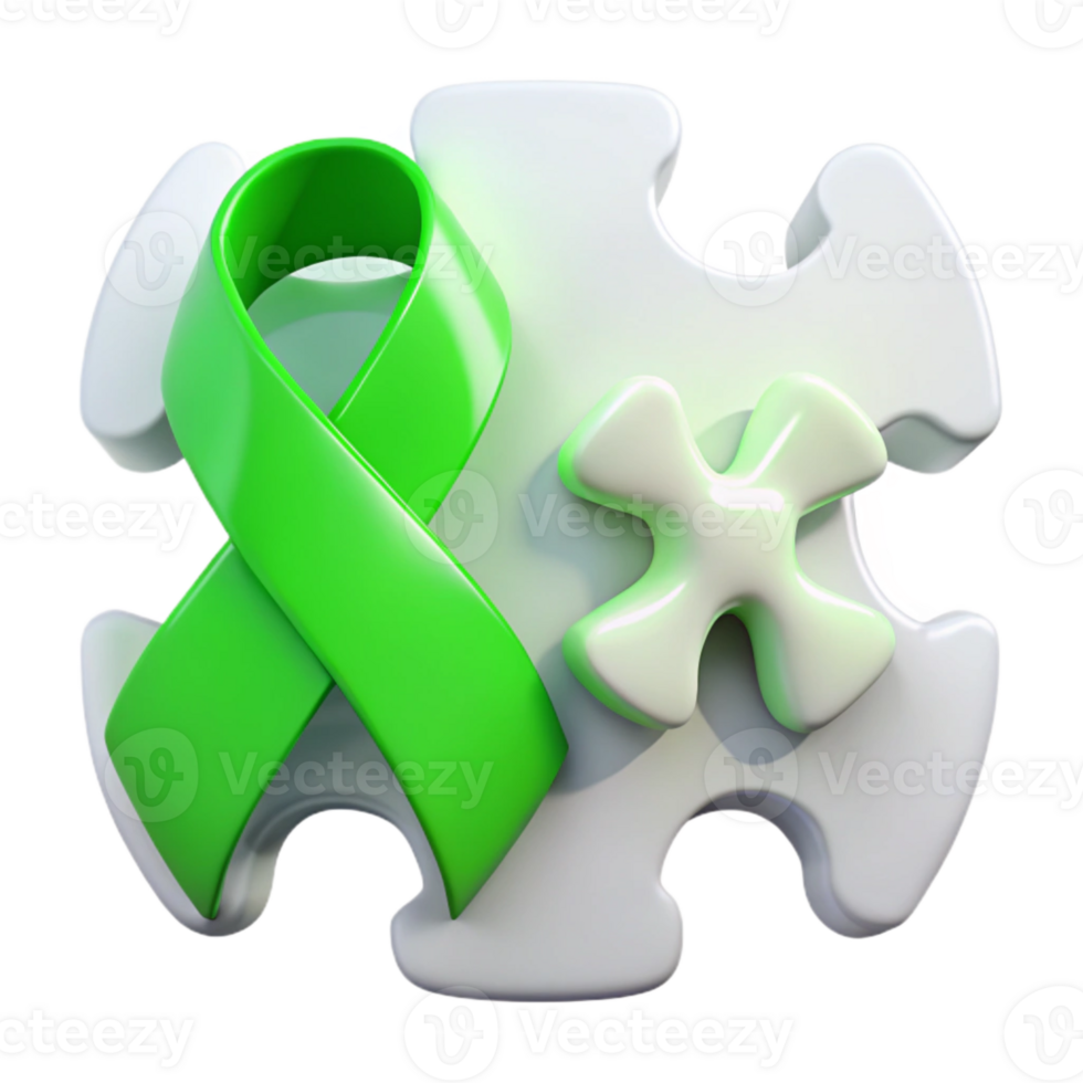 Green Ribbon and Puzzle Piece A Symbol of Support and Understanding png