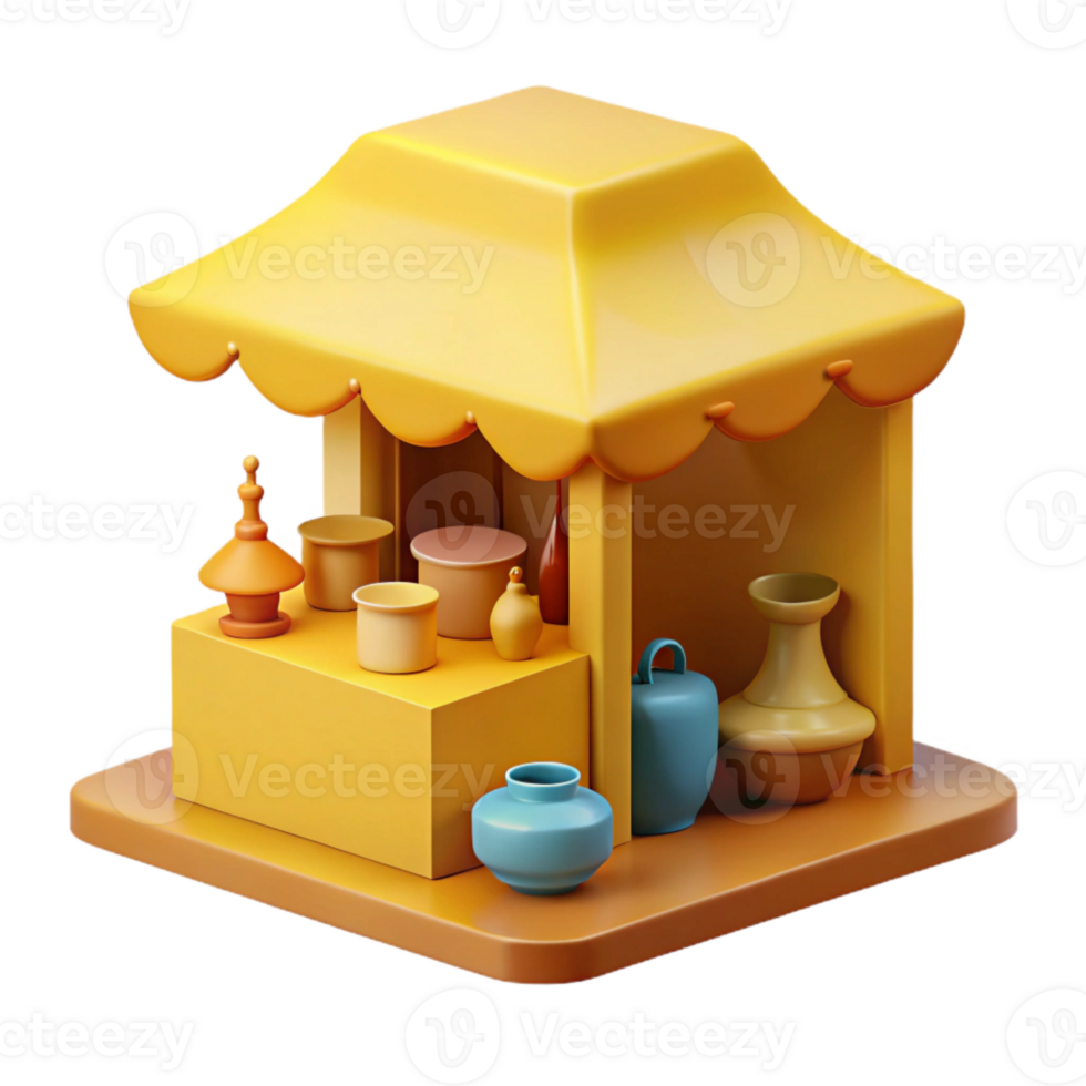 3d render do uma pequeno mercado impedir com vários panelas e vasos png