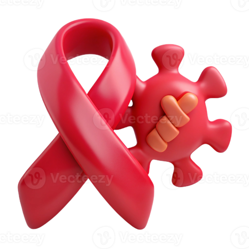 Red Ribbon and Virus Symbol A Representation of Hope and Resilience png